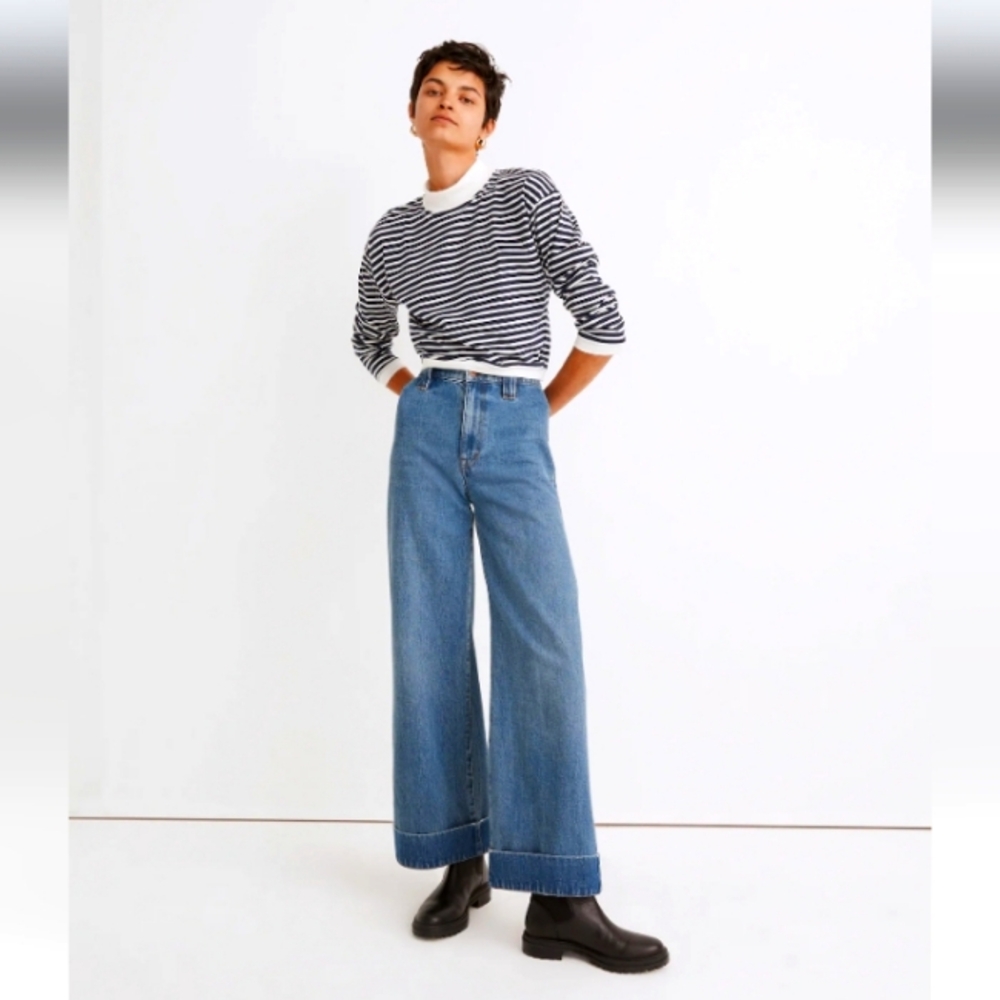 Madewell The Perfect Vintage Wide-Leg w/ Cuff Hem Jean Size 27 X 33 Blue NWT